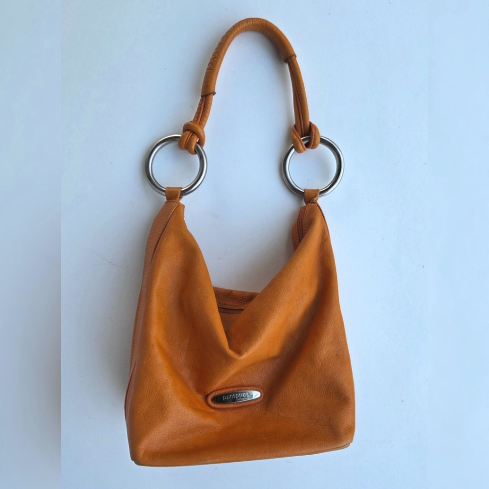 Puntotres Barcelona Hobo Bucket Bag Orange Summer Genuine Leather